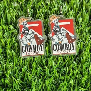 'Cowboy Killers' Dangle Skeleton Earrings - New